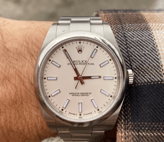 Rolex Oyster Perpetual 39 on wrist (courtesy thetruthaboutwatches.com)